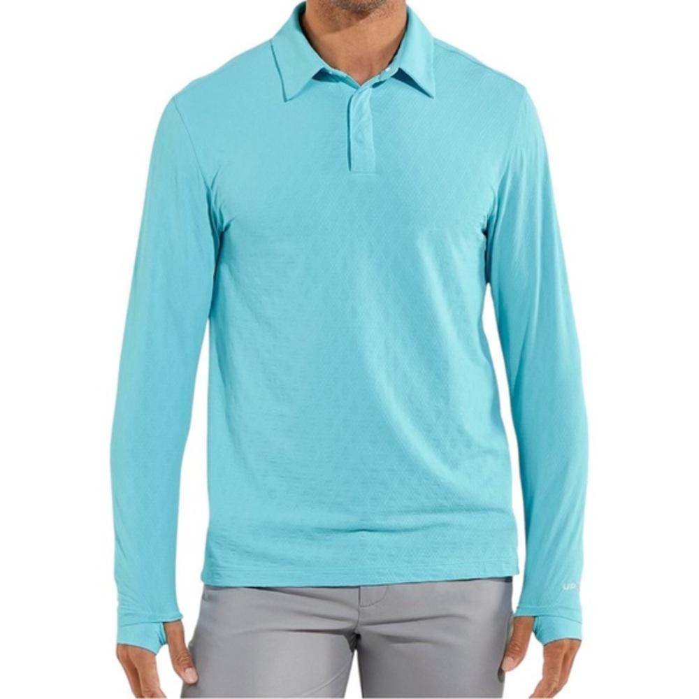 Coolibar Men's Arobello Long Sleeve Golf Polo size XL in Aruba Blue
